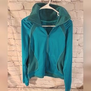 Lululemon Funnel Neck Blue Green Colorblock Track Jacket Logo M/L